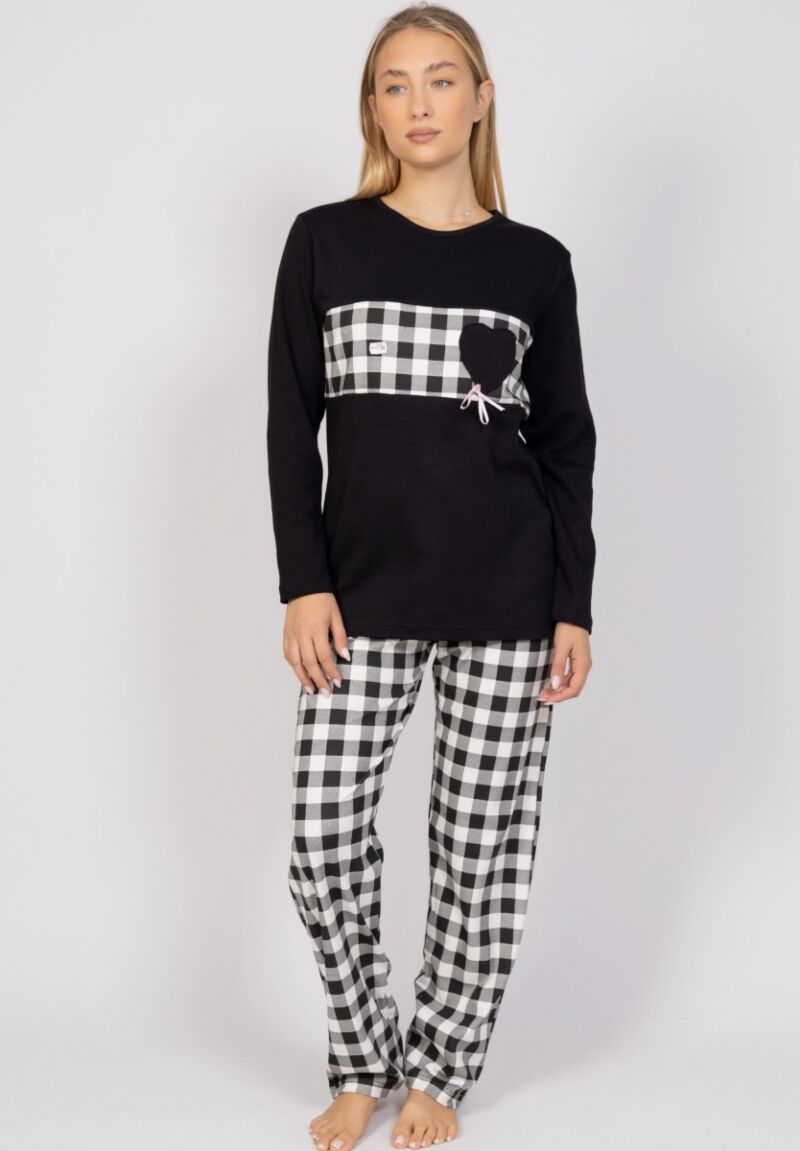 Πιτζάμα γυναικεία καρό Black & White Cherry