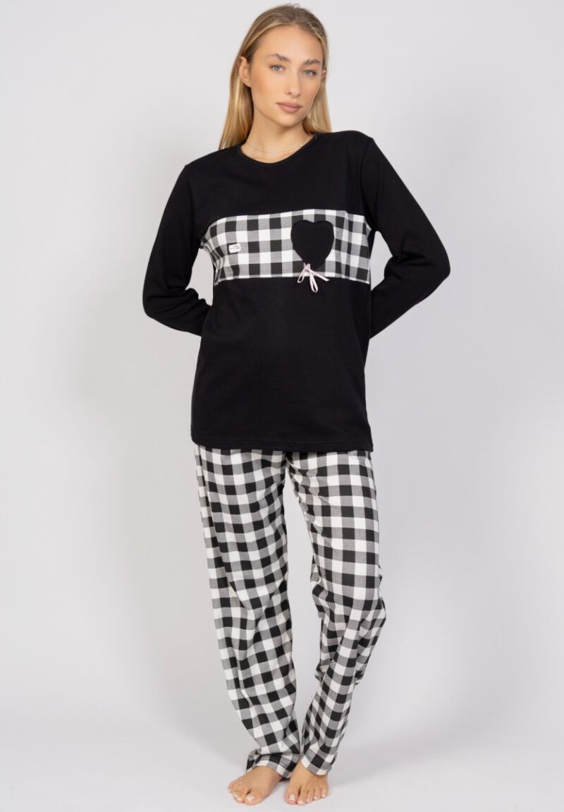Πιτζάμα γυναικεία καρό Black & White Cherry