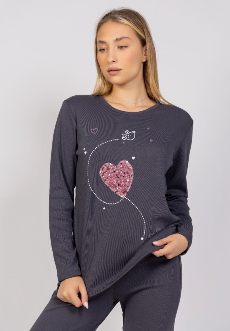 Πιτζάμα γυναικεία με παγιέτες Love Bird Cherry