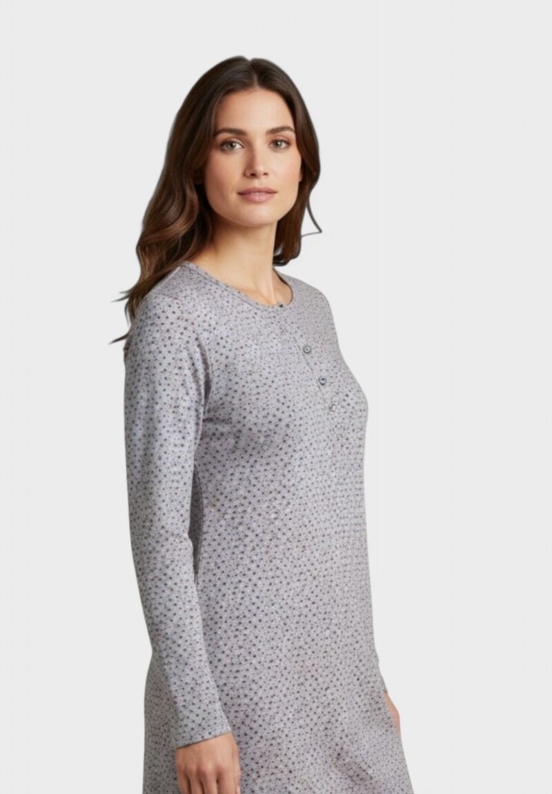 Νυχτικό Γυναικείο Cherry Γκρι με Κουμπάκια 100% Βαμβακερό