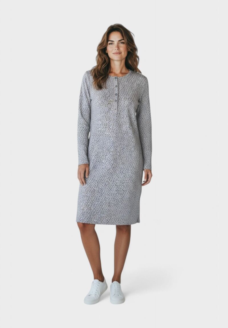 Νυχτικό Γυναικείο Cherry Γκρι με Κουμπάκια 100% Βαμβακερό