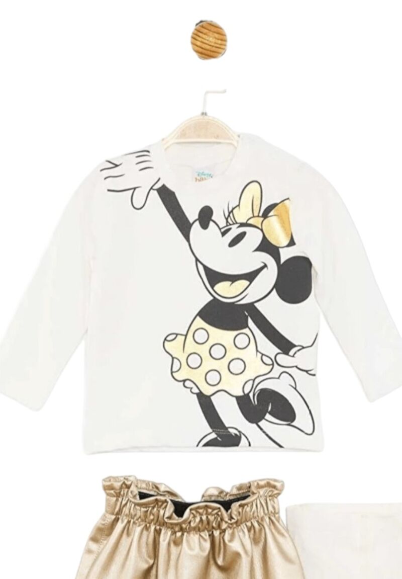 Σετ βρεφικό για κορίτσι Cimpa Minnie Mouse με δερματίνη φούστα και καλσόν