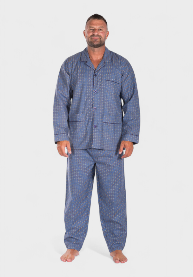 Πιτζάμα ανδρική κλασική με κουμπιά και τσέπες μπλε ραφ Collection
