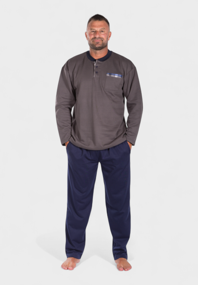 Πιτζάμα ανδρική φούτερ Collection με τσεπάκι Γκρι