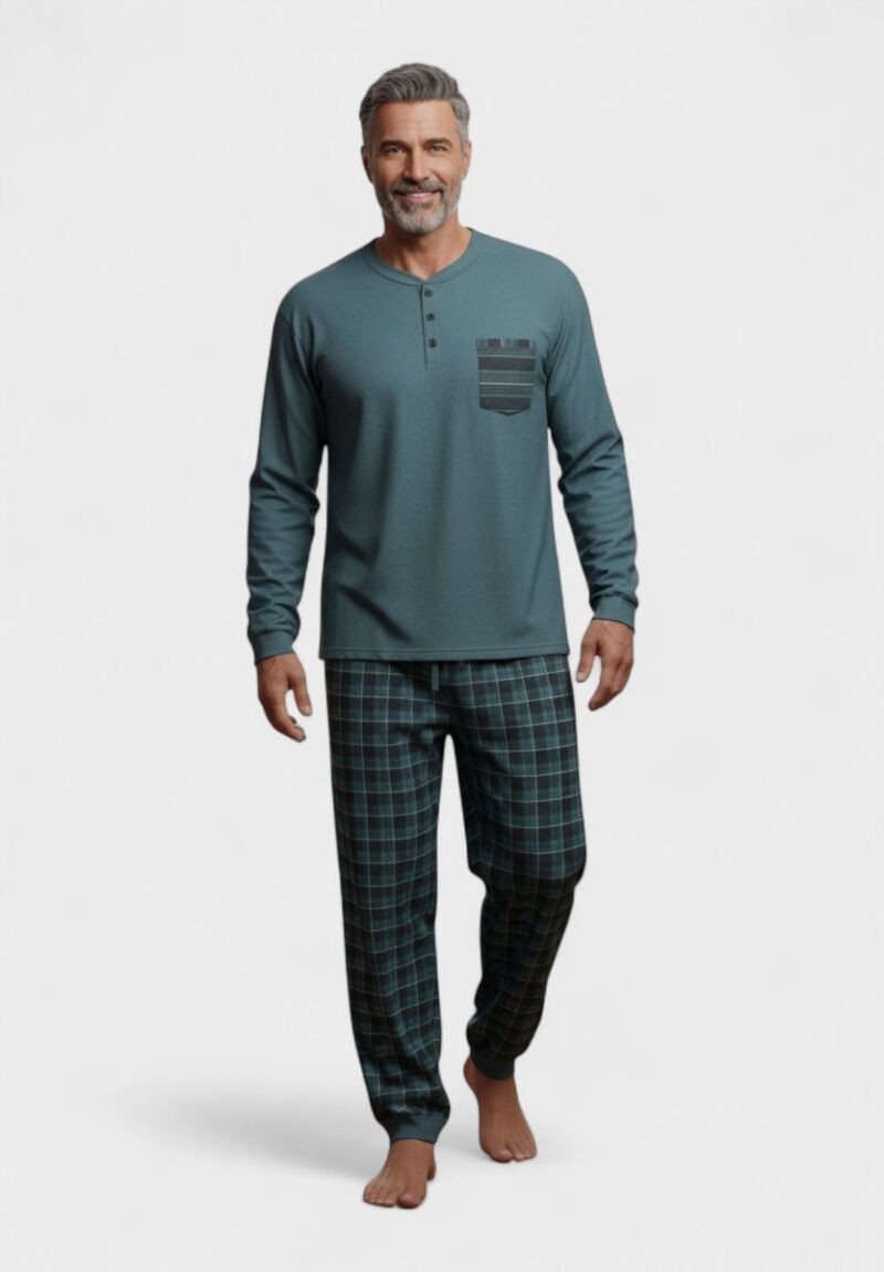 Ανδρική Βαμβακερή Πιτζάμα Interlock Collection CheckBlue