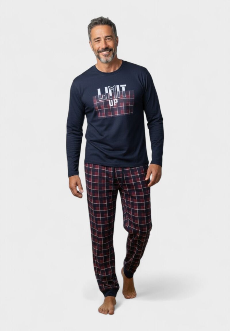 Ανδρική Βαμβακερή Πιτζάμα Interlock Collection Limit Up Check