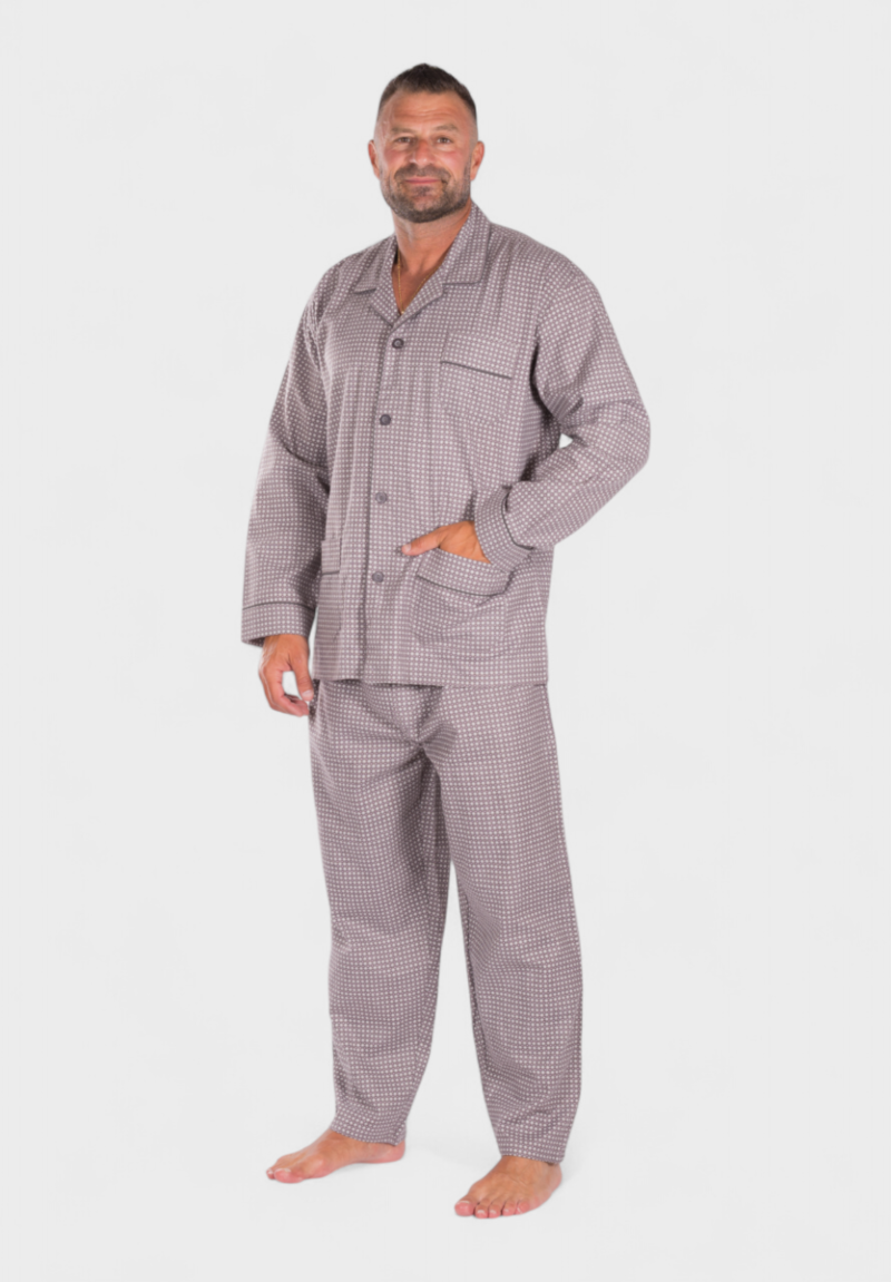 Πιτζάμα ανδρική κλασική με κουμπιά και τσέπες γκρι Collection