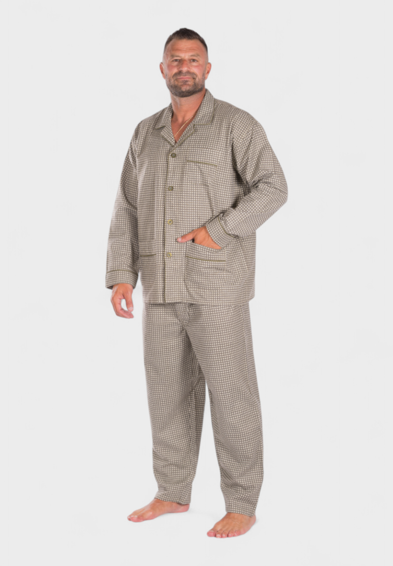 Πιτζάμα ανδρική κλασική με κουμπιά και τσέπες καφέ Collection