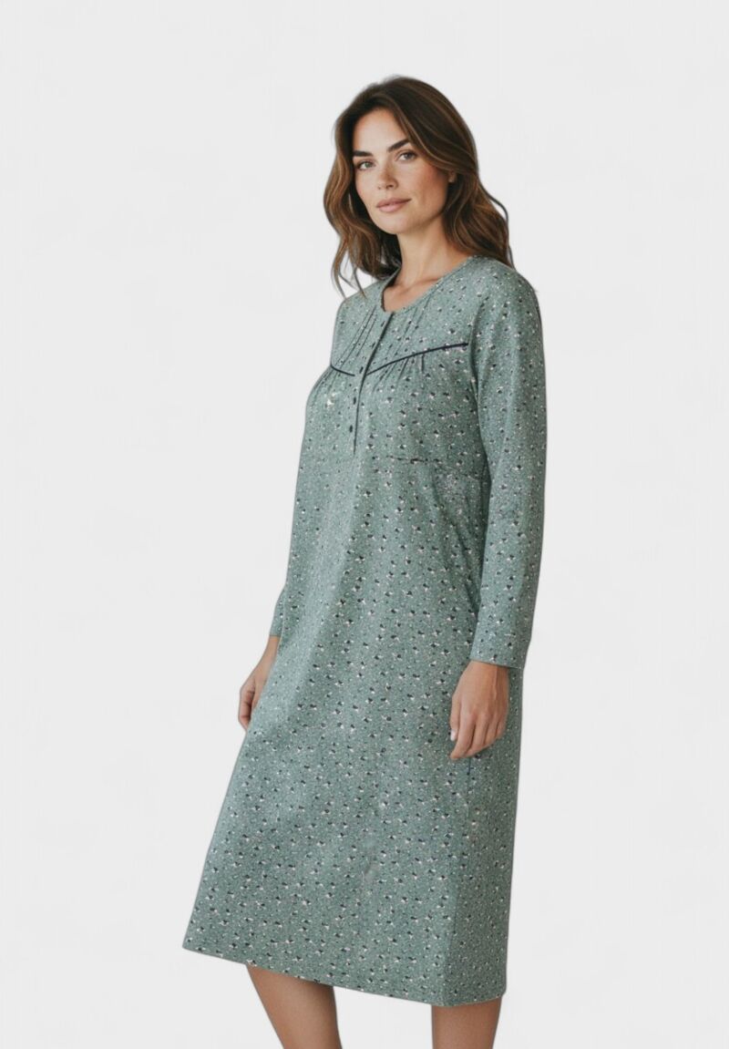 Νυχτικό Γυναικείο Collection Φούτερ Πράσινο με Κουμπάκια