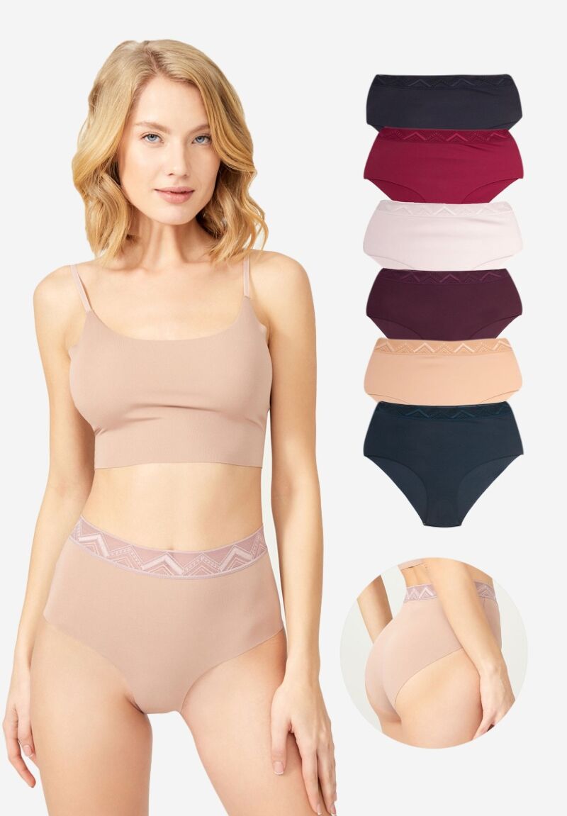 Σλιπ Cotton ψηλόμεσα χωρίς ραφές Laser Cut 6 Τεμ.