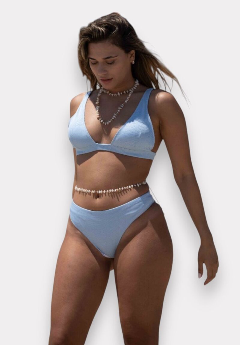 Μαγιό γυναικείο Bikini Set – Τριγωνικό Top Rib & Ψηλόμεσο Light Blue