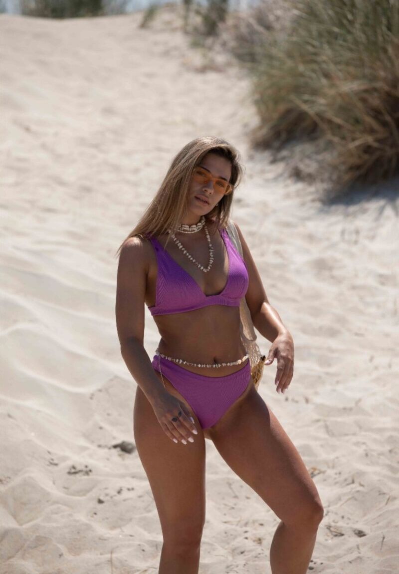 Μαγιό γυναικείο Bikini Set – Τριγωνικό Top Rib & Ψηλόμεσο Lilac