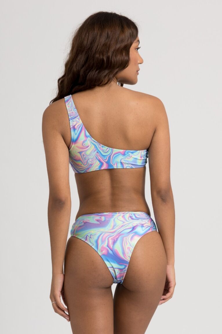 Μαγιό γυναικείο Bikini One Shoulder με Κρίκους Tie Dye Blue