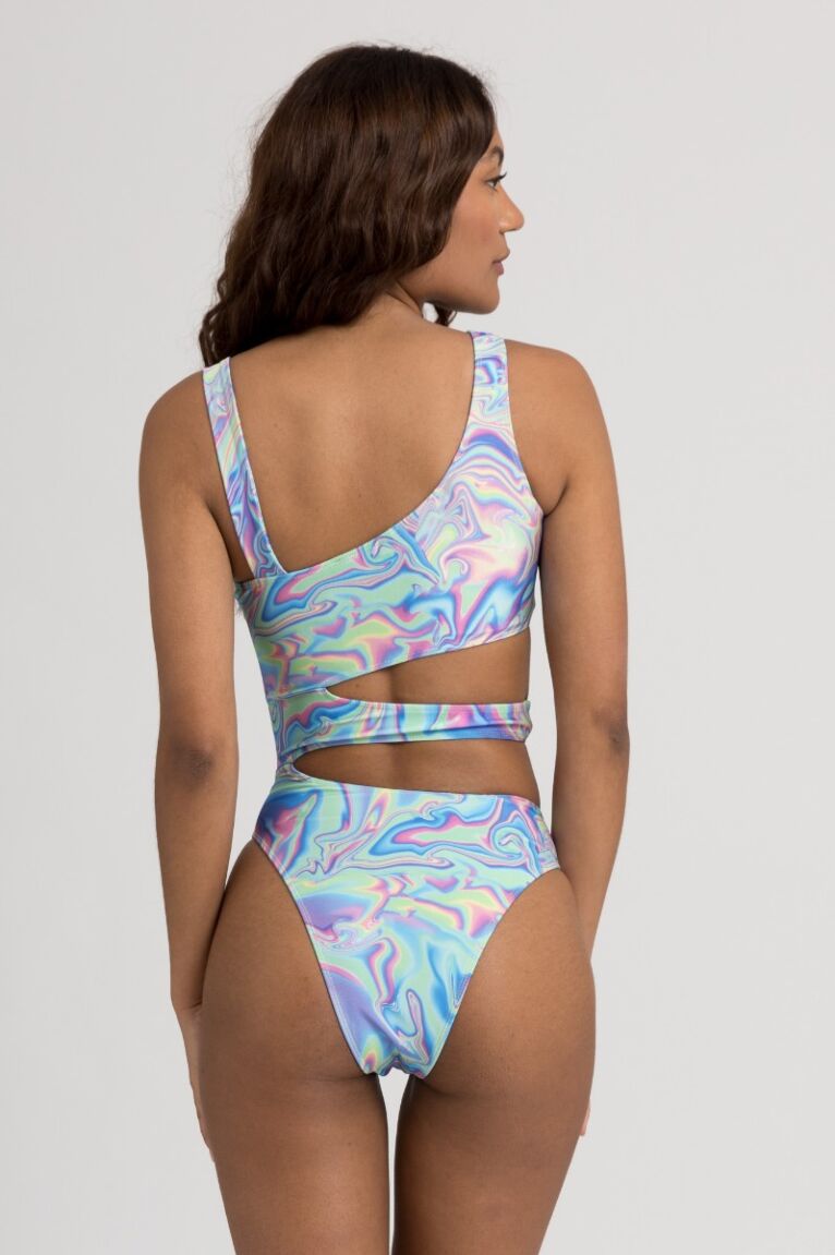 Μαγιό γυναικείο ολόσωμο με πλαϊνά ανοίγματα Tie Dye Blue