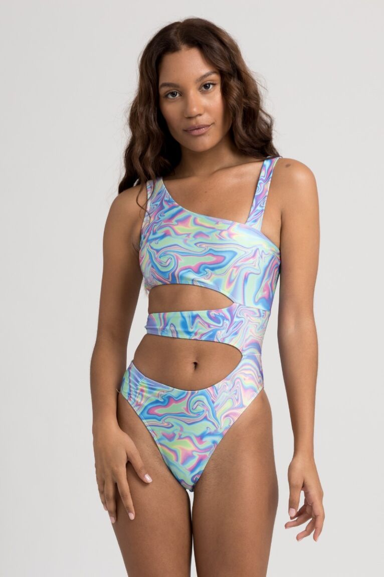 Μαγιό γυναικείο ολόσωμο με πλαϊνά ανοίγματα Tie Dye Blue