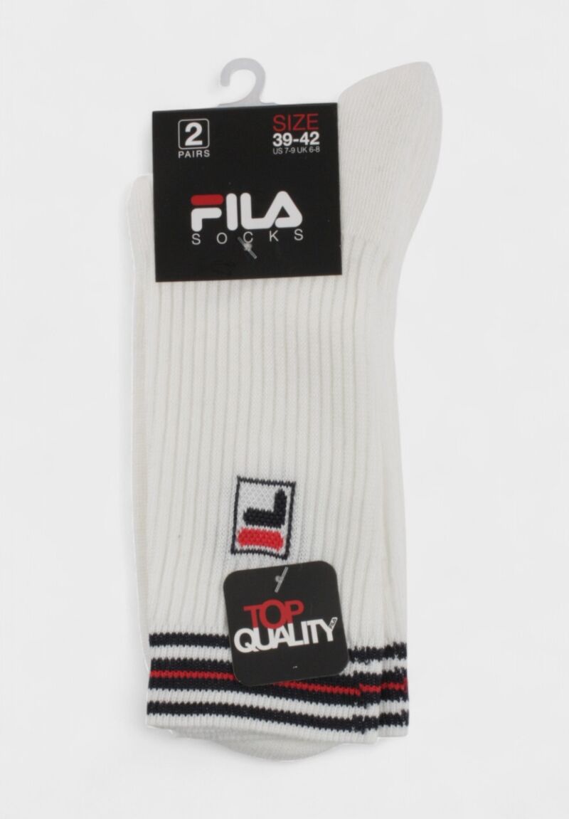 Κάλτσες FILA Unisex Αθλητικές Top Quality White – Σετ 2 Ζευγάρια