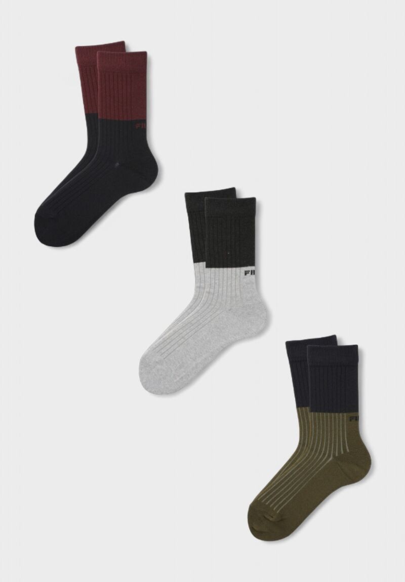 Fila Ανδρικές Κάλτσες 3 Ζευγάρια – Βαμβακερές Αθλητικές Λαδί, Γκρι & Μπλέ
