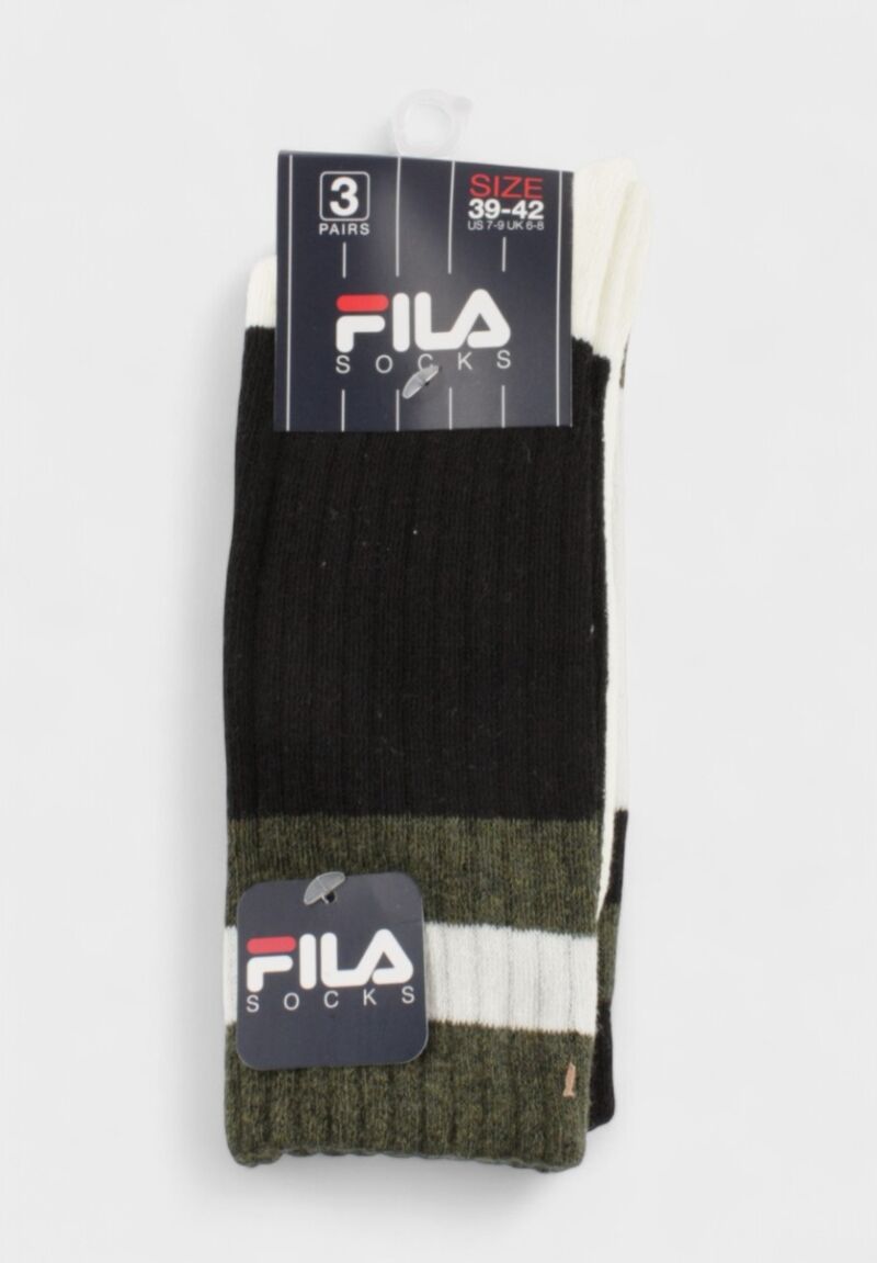 Fila Ανδρικές Αθλητικές Κάλτσες 3 Ζευγάρια – Μαύρο/Λευκό/Χακί