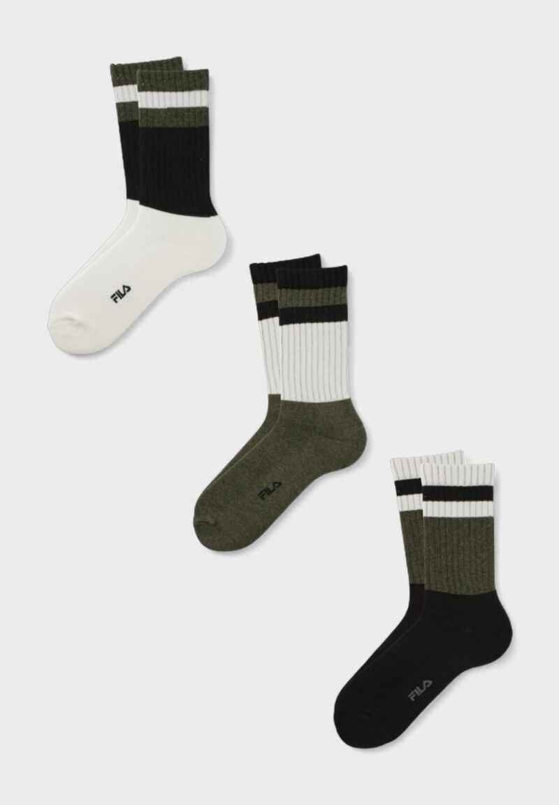 Fila Ανδρικές Αθλητικές Κάλτσες 3 Ζευγάρια – Μαύρο/Λευκό/Χακί