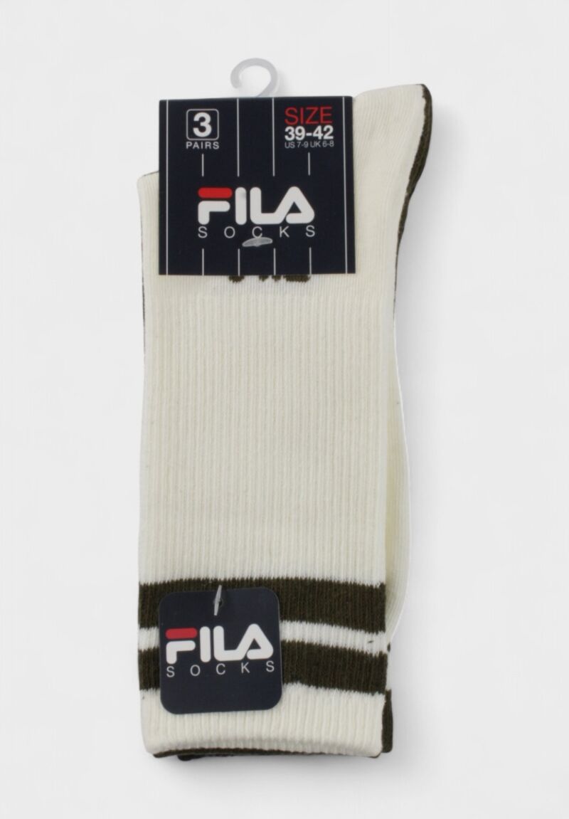 Fila Ανδρικές Κάλτσες 3 Ζευγάρια – Βαμβακερές Αθλητικές Μαύρο, Λευκό, Χακί