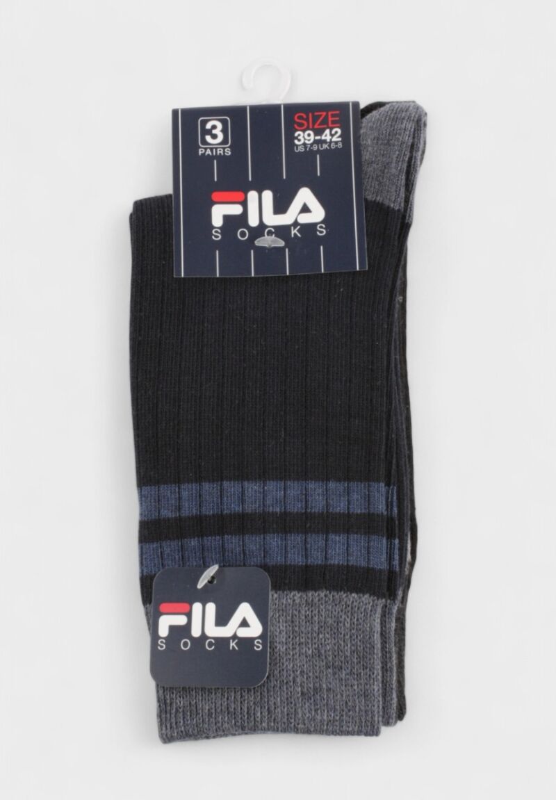 Fila Ανδρικές Κάλτσες 3 Ζευγάρια – Βαμβακερές Αθλητικές Μαύρο, Μπλέ, Ανθρακί