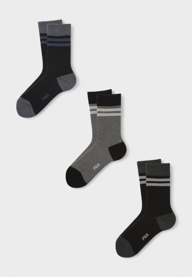 Fila Ανδρικές Κάλτσες 3 Ζευγάρια – Βαμβακερές Αθλητικές Μαύρο, Μπλέ, Ανθρακί