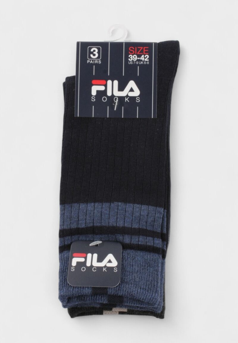 Ανδρικές Κάλτσες Fila 3 Ζευγάρια – Πολύχρωμες Ριγέ Μαύρο, Μπλέ, Ανθρακί