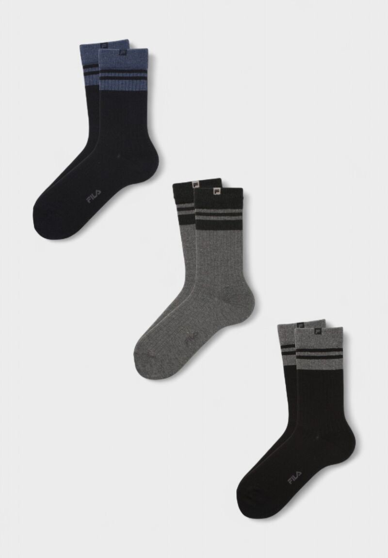 Ανδρικές Κάλτσες Fila 3 Ζευγάρια – Πολύχρωμες Ριγέ Μαύρο, Μπλέ, Ανθρακί