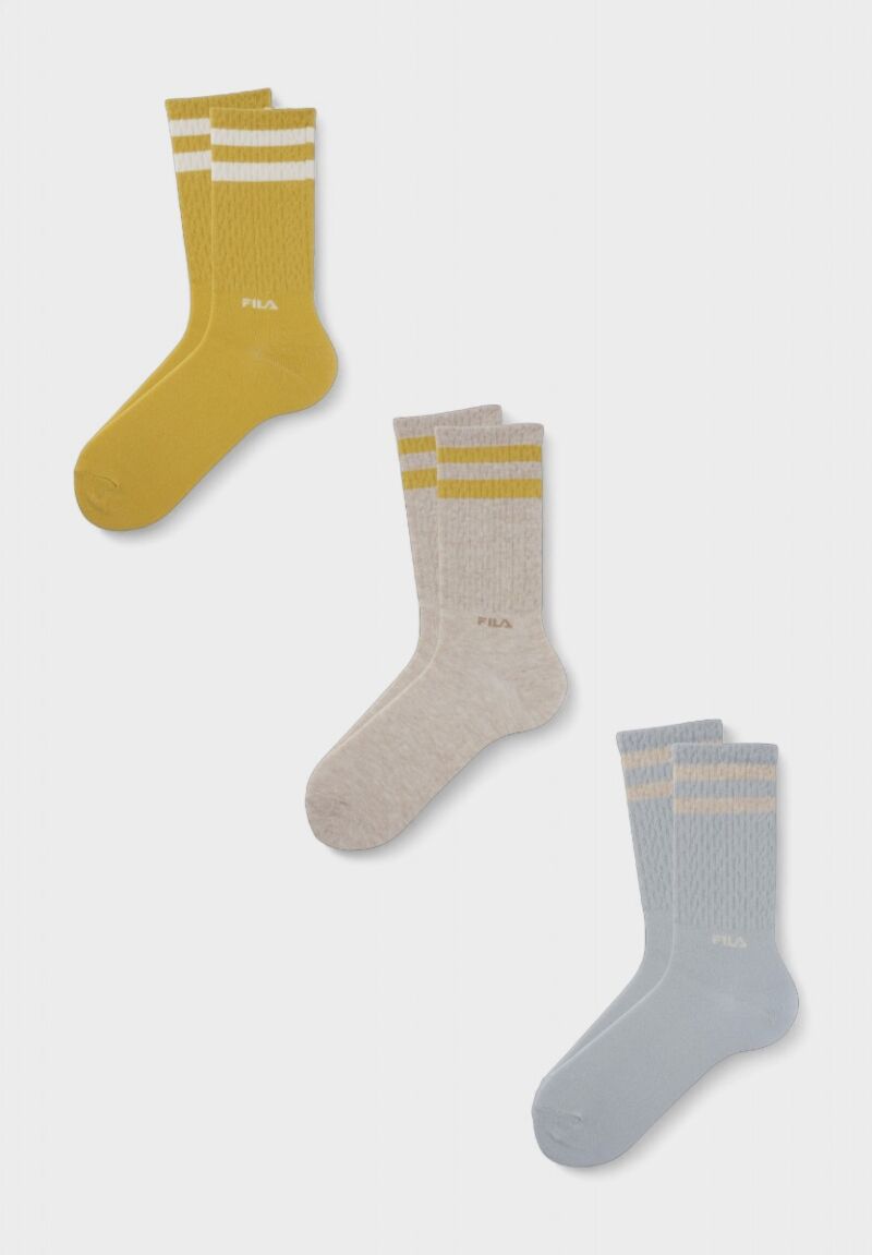 Γυναικείες Κάλτσες Fila σε Πακέτο 3 Ζευγάρια Mπεζ, Kiτρινο και Γαλάζιο