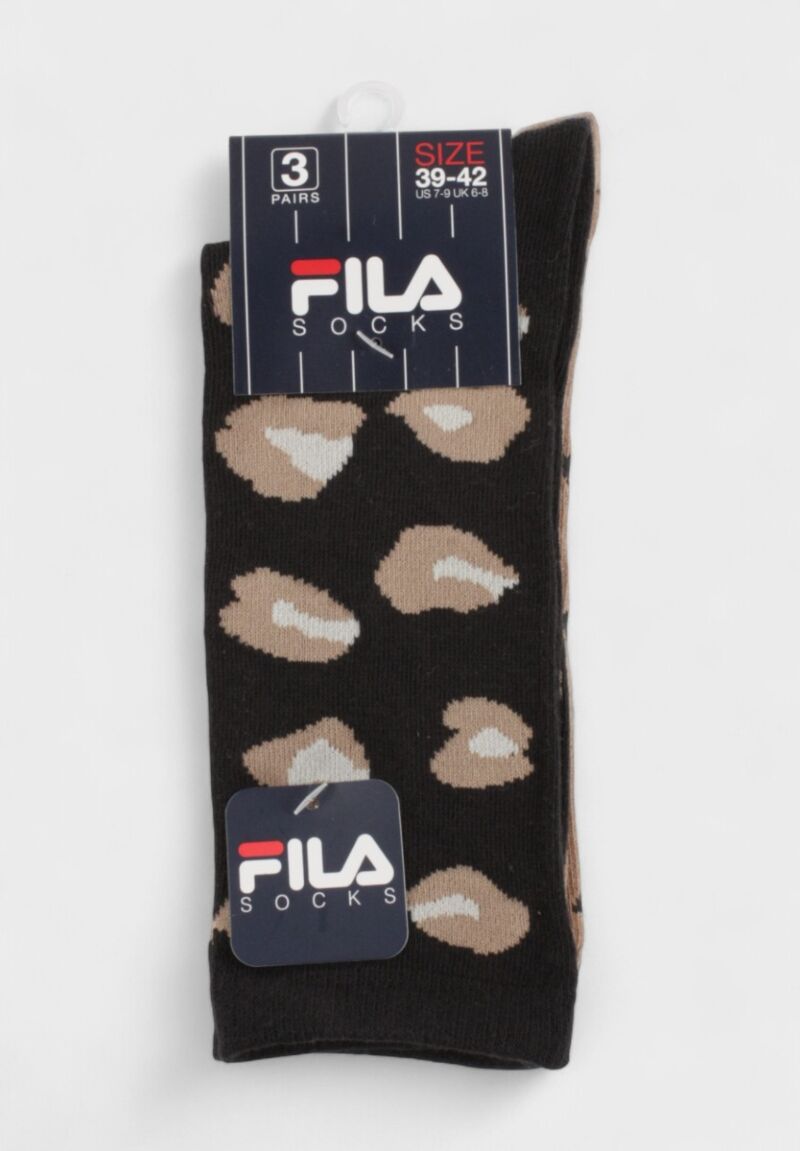 Γυναικείες Κάλτσες Fila σε Πακέτο 3 Ζευγάρια με Animal Print – Μαύρο, Καφέ & Μπεζ