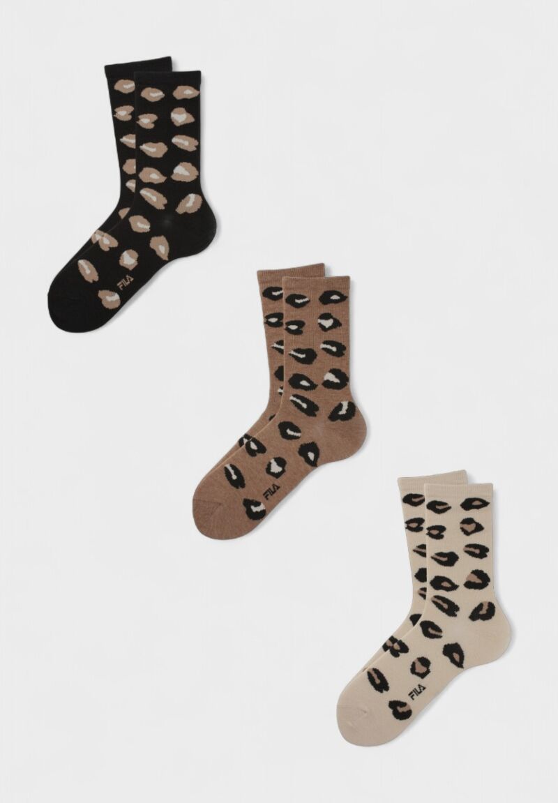 Γυναικείες Κάλτσες Fila σε Πακέτο 3 Ζευγάρια με Animal Print – Μαύρο, Καφέ & Μπεζ