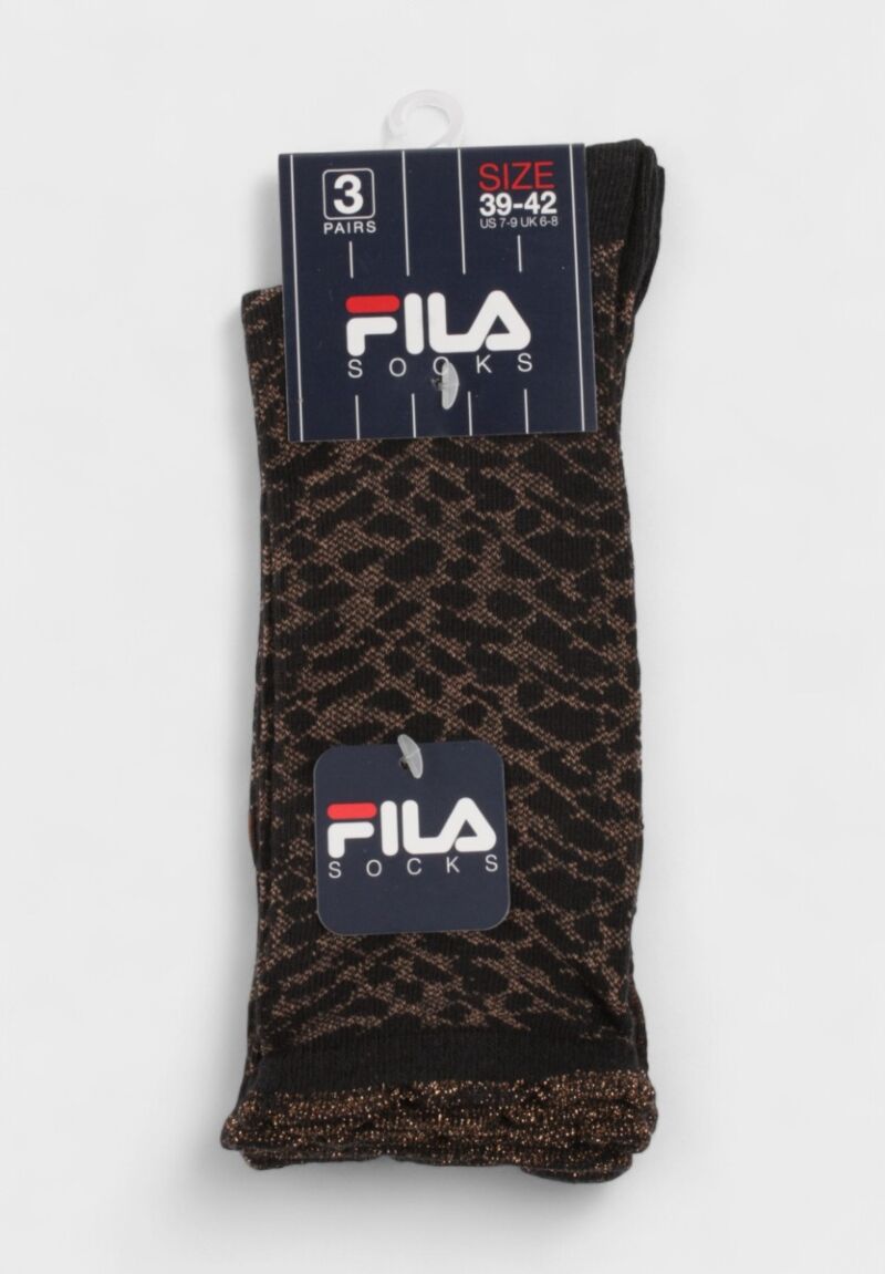 Γυναικείες Κάλτσες Fila σε Πακέτο 3 Ζευγάρια με Animal Print – Μαύρο, Καφέ & Μπορντό