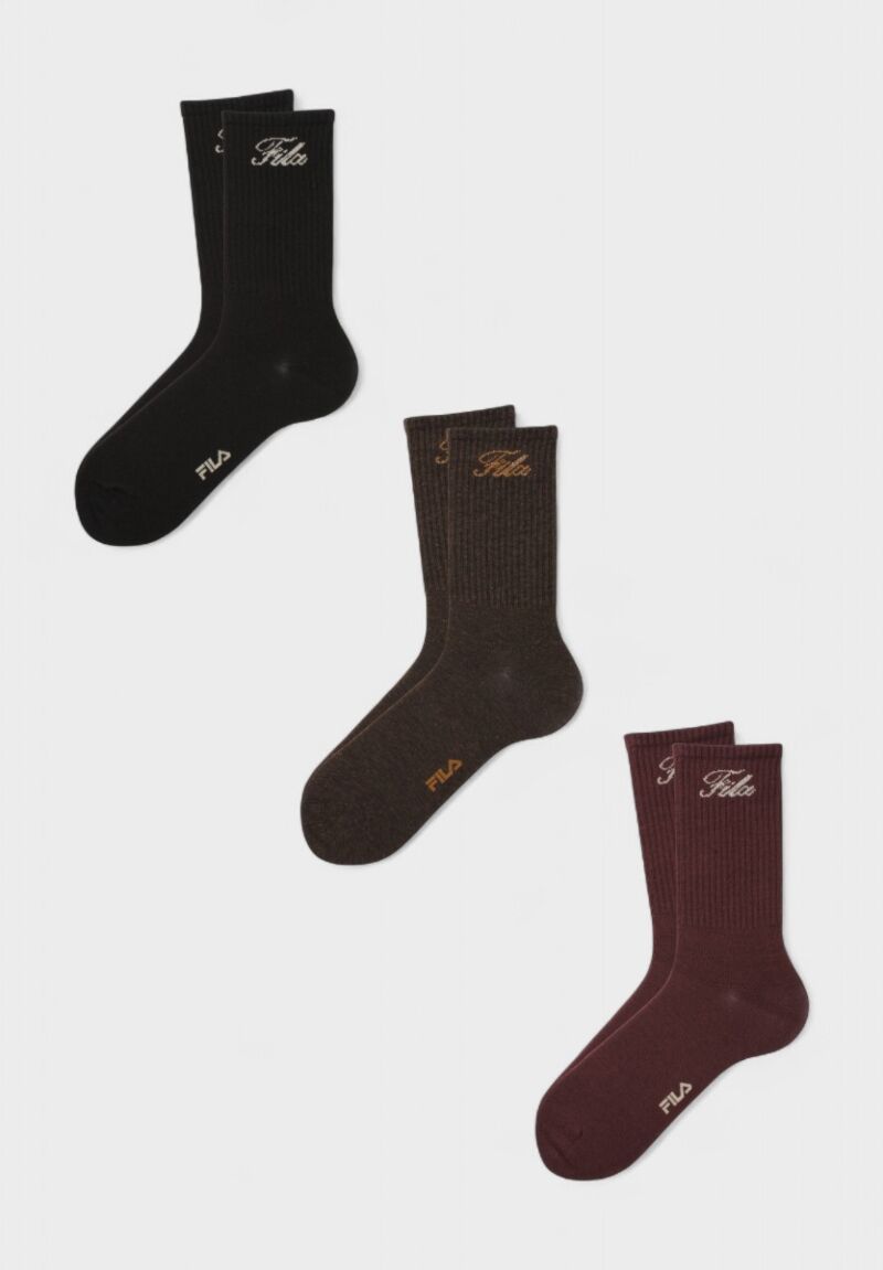 Γυναικείες Κάλτσες Fila σε Πακέτο 3 Ζευγάρια Μπορντό, Καφέ και Μαύρο
