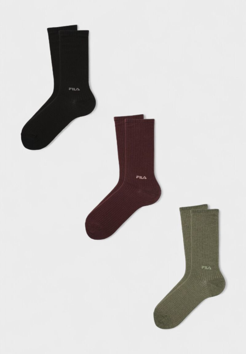 Γυναικείες Κάλτσες Fila σε Πακέτο 3 Ζευγάρια Μπορντό, Χακί και Μαύρο