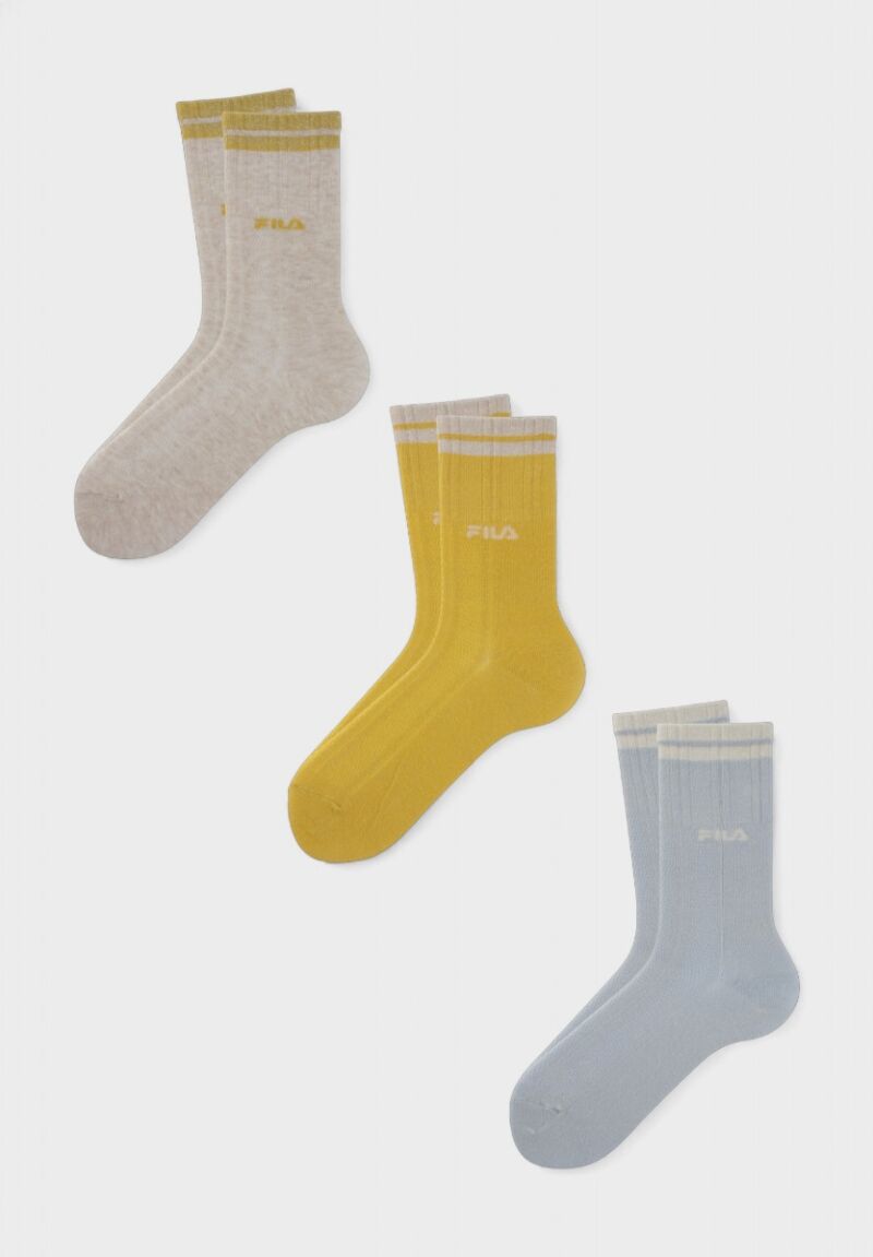Fila Παιδικές Κάλτσες σε Συσκευασία 3 Ζευγών - Μπεζ, Κίτρινο και Γαλάζιο