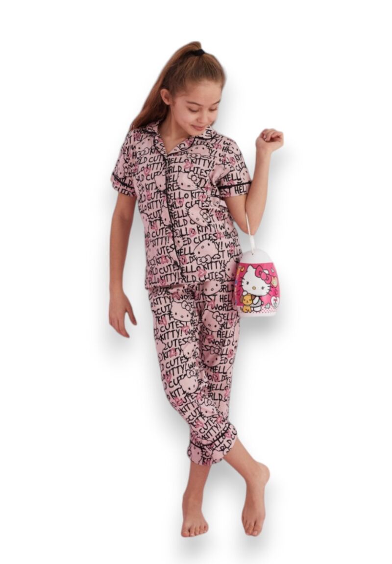 Πιτζάμα παιδική με κουμπιά Hello Kitty Pink Love
