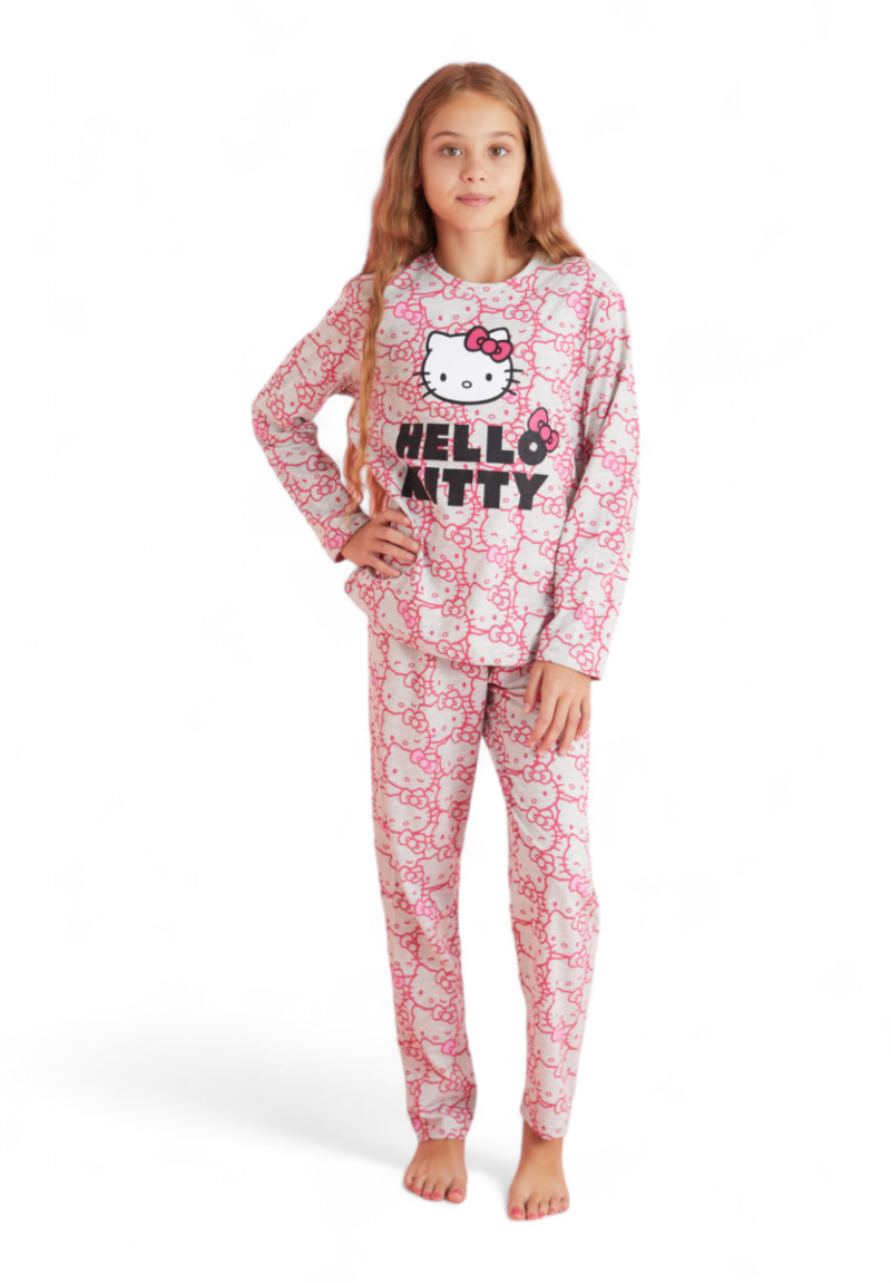 Πιτζάμα παιδική βαμβακερή Hello Kitty Pink & Grey Sexen