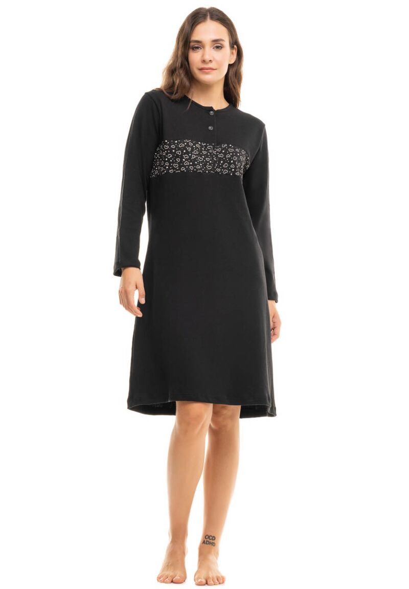 Νυχτικό βαμβακερό Cherry Black White Hearts 