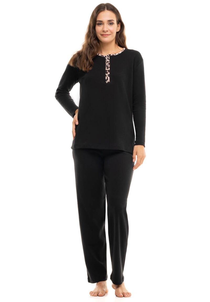 Πιτζαμα γυναικεία βαμβακερή με κουμπιά CHERRY Black Leopar