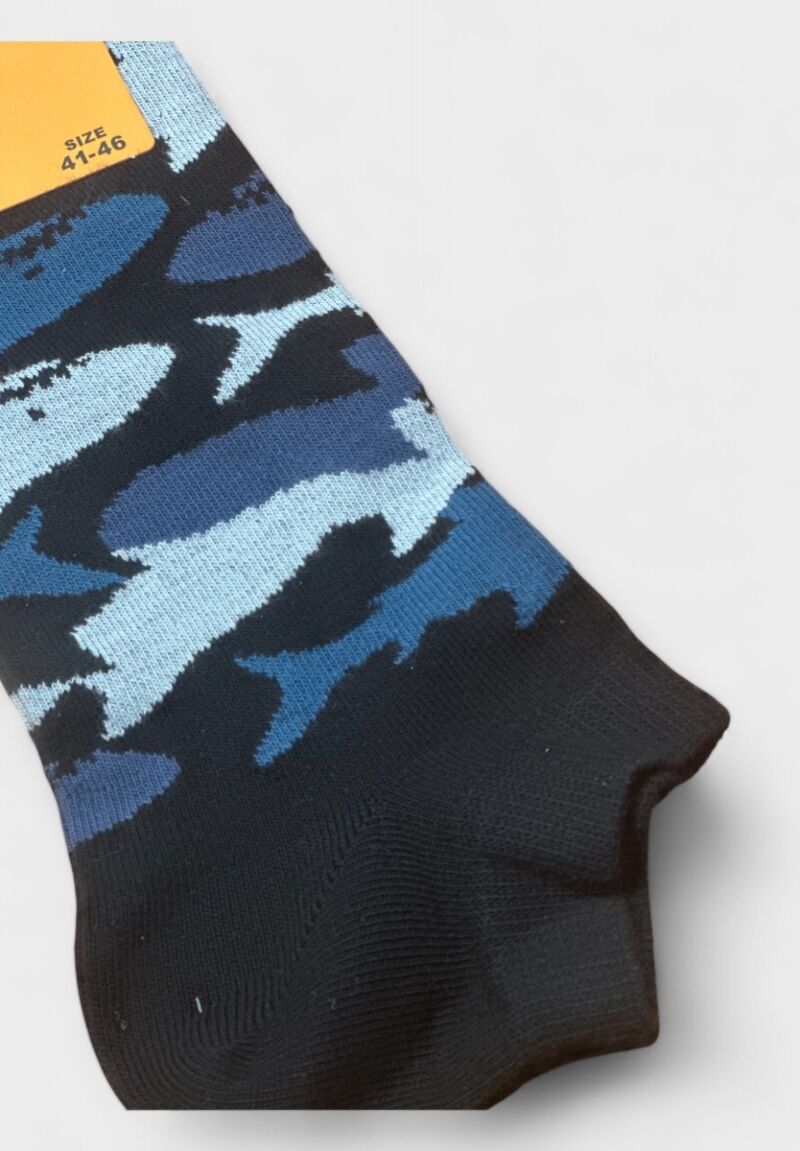 Ανδρικές Κοντές Κάλτσες Pournara με Καρχαρίες Μαύρο-Σιέλ