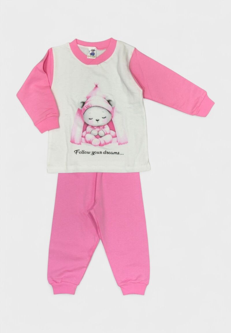 Πιτζάμα Βρεφική Βαμβακερή Φούτερ Χριστίνα Cute 100% Βαμβάκι Ροζ