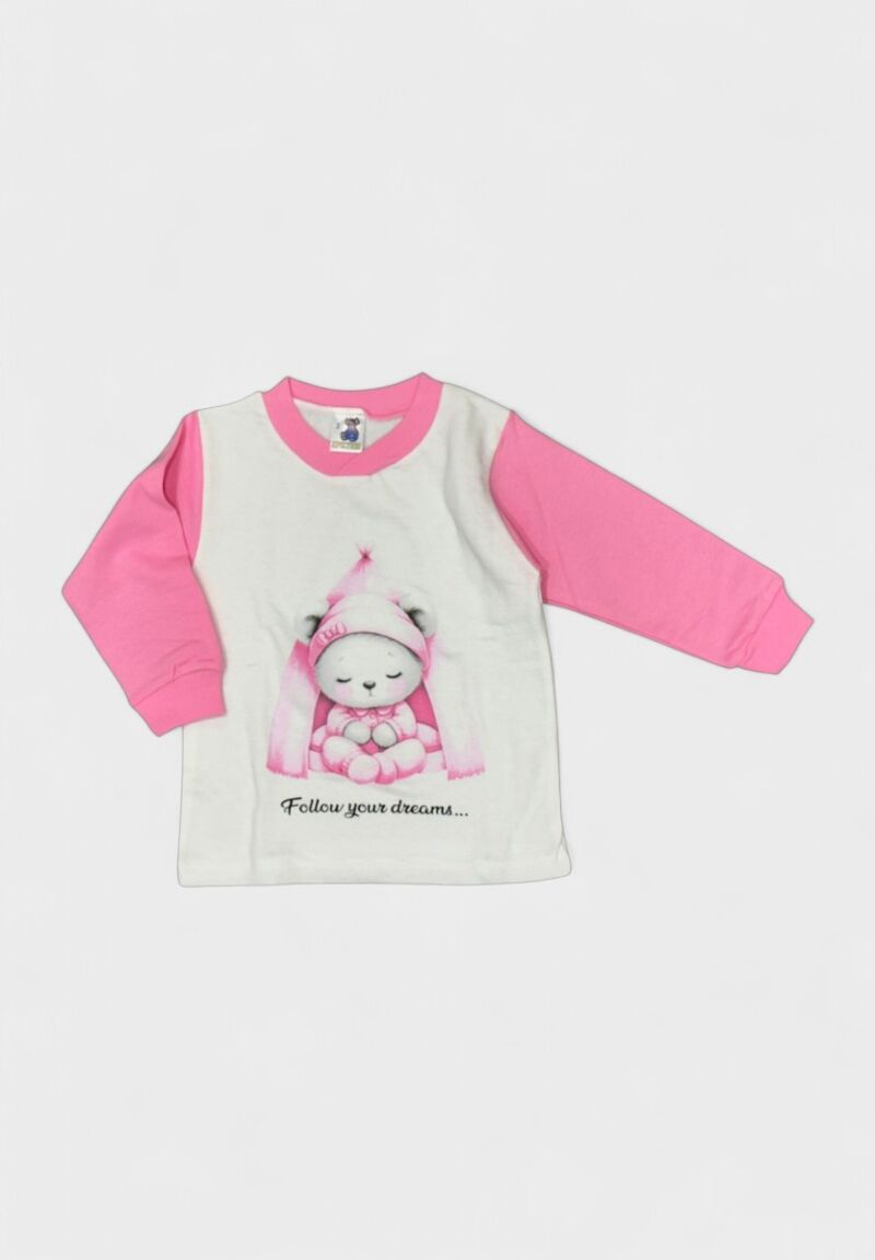 Πιτζάμα Βρεφική Βαμβακερή Φούτερ Χριστίνα Cute 100% Βαμβάκι Ροζ