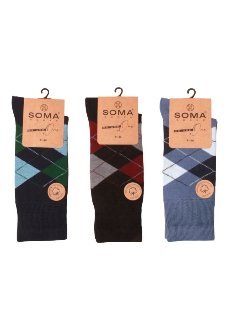 Κάλτσες ανδρικές βαμβακερές καρό Soma σε οικονομική συσκευασία 3 τεμαχίων