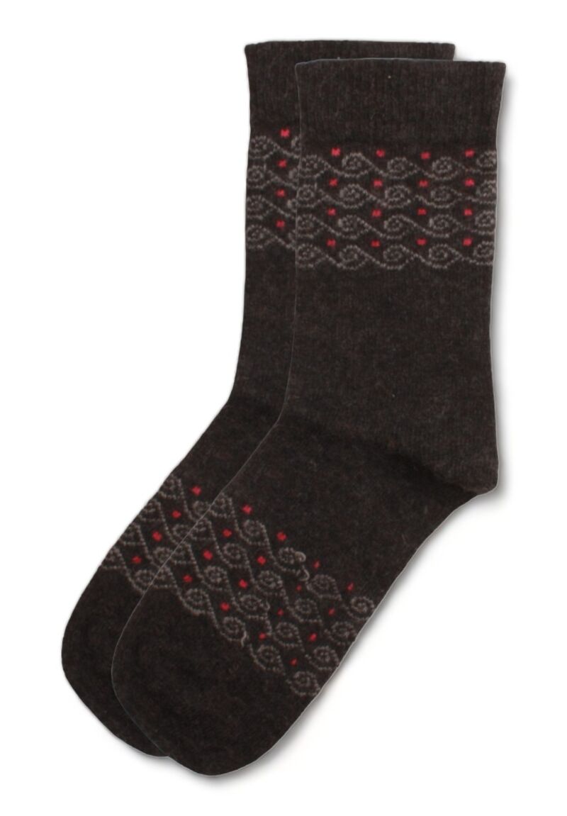 Κάλτσα γυναικεία μάλλινη Lambswool ανθρακί με σχεδιάκι 