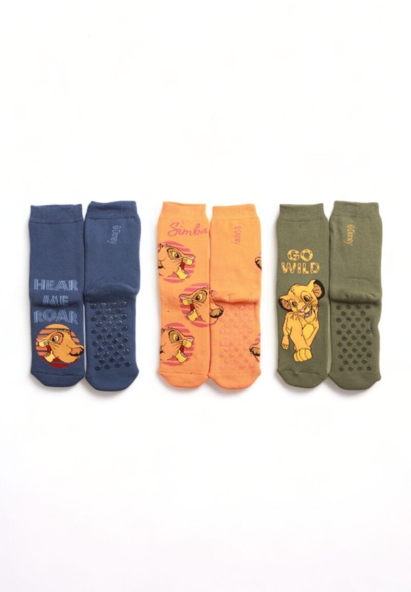Κάλτσες παιδικές πετσετέ με τάπες Lion King 3 Τεμ.