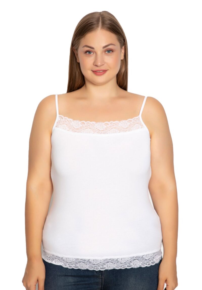 Φανελάκι γυναικείο Plus Size Siyah Inci με λεπτή τιράντα δαντέλα