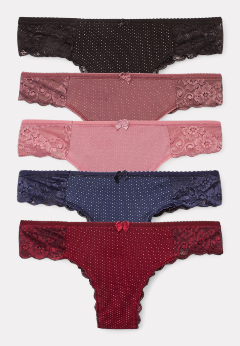 Σλιπ Brazil βαμβακερό Sexen πουά με δαντέλα 5 Τεμ.