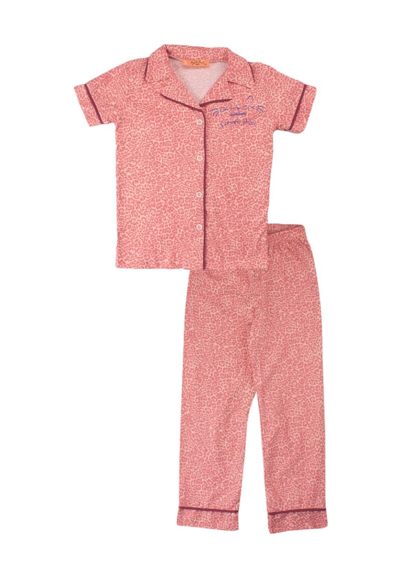 Πιτζάμα παιδική με κουμπιά Pink Leopard