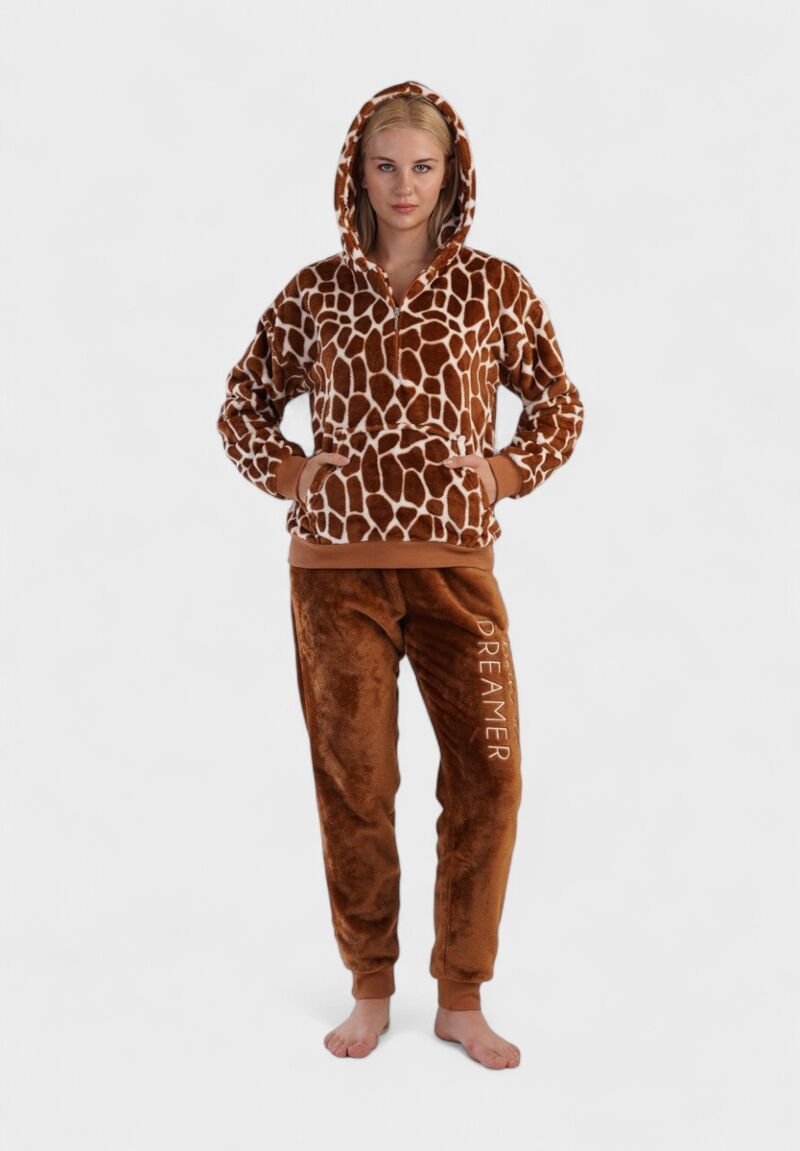 Γυναικεία Πιτζάμα Vienetta “Dreamer” με Κουκούλα – Καφέ