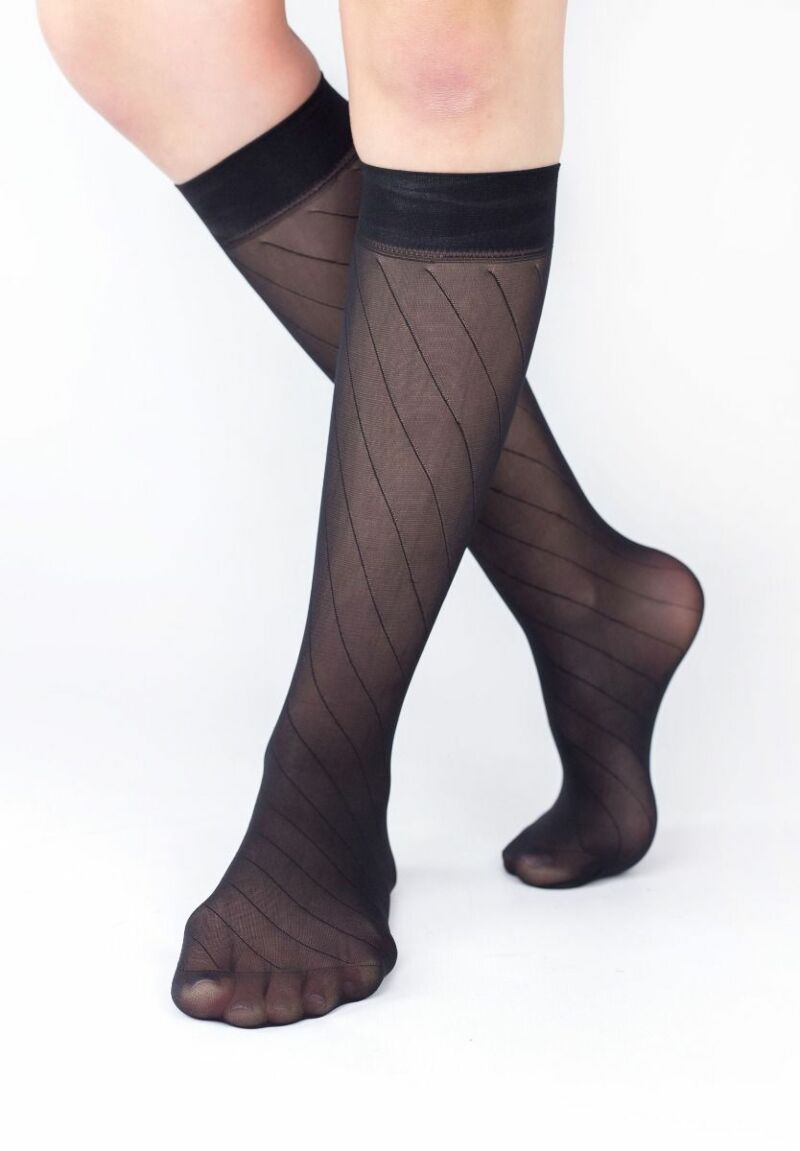 Κάλτσα μέχρι το γόνατο με σχέδιο μαύρο Lines Linea D'oro